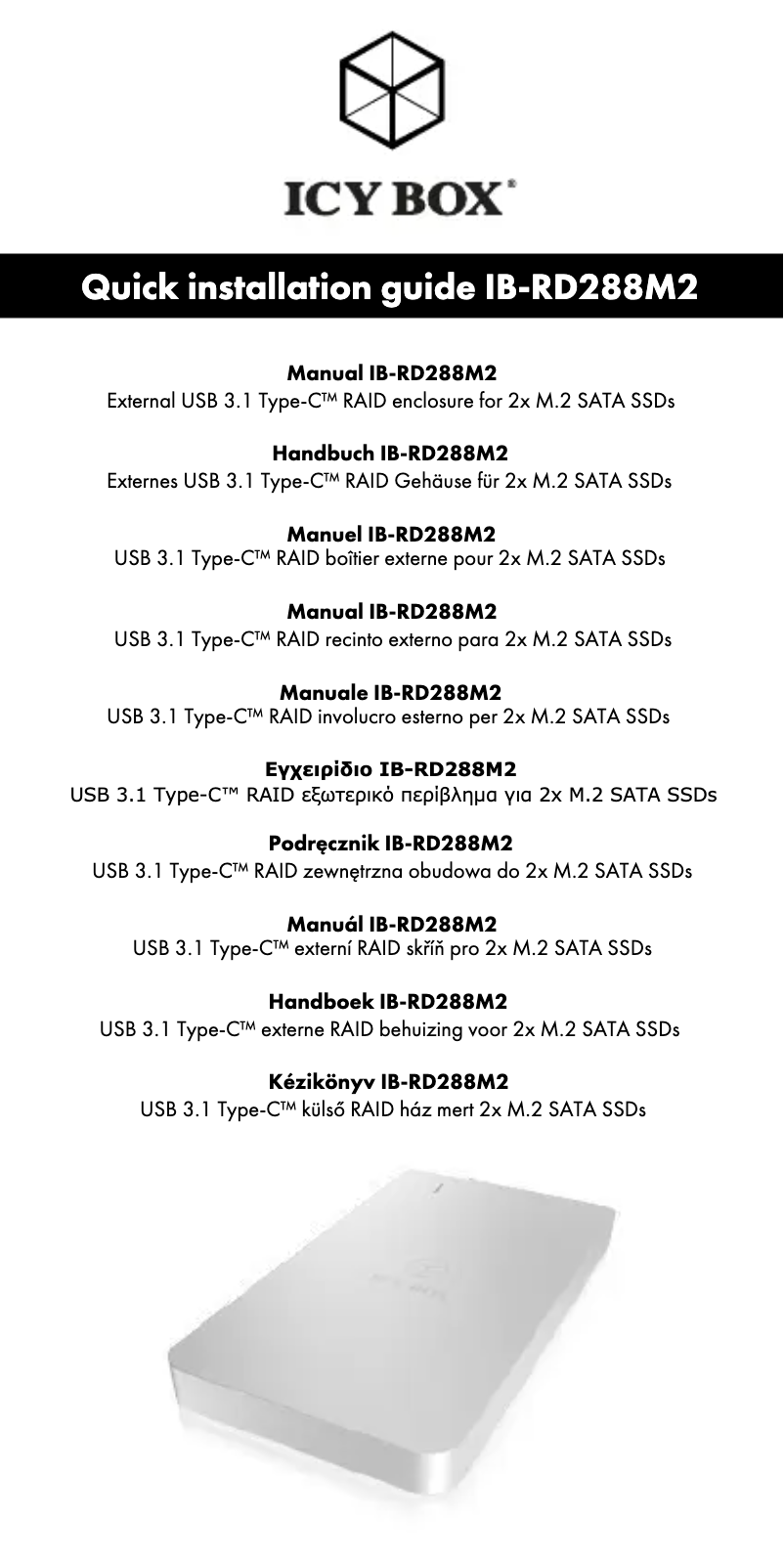 Page 1 de la notice Manuel utilisateur Icy Box IB-RD288M2