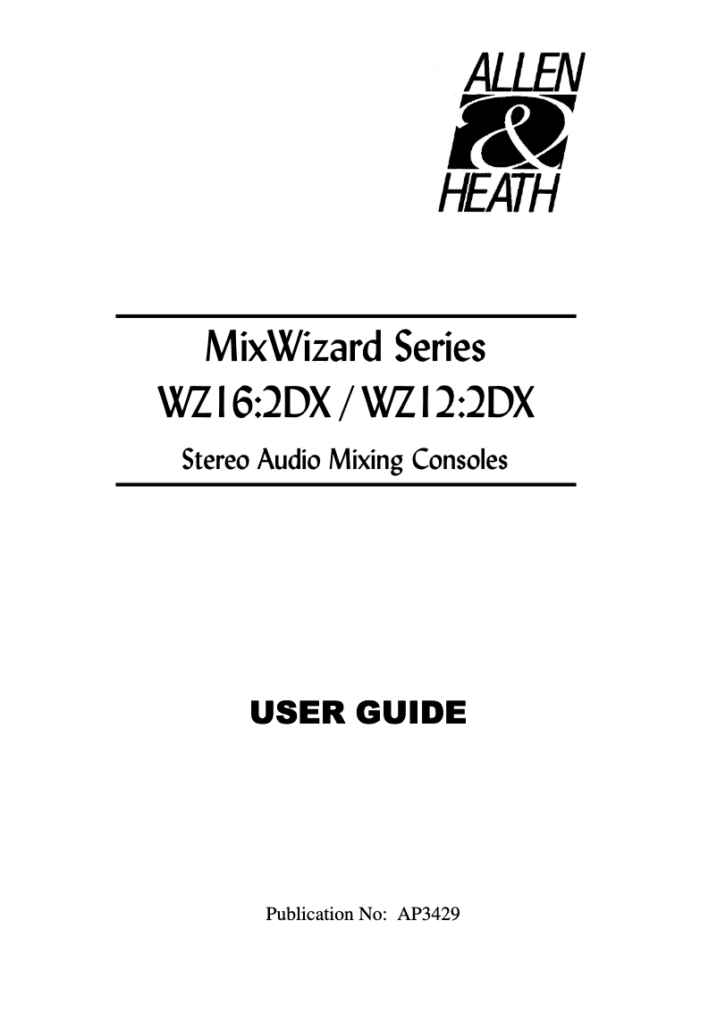 Page 1 de la notice Manuel utilisateur Allen & Heath WZ16:2DX
