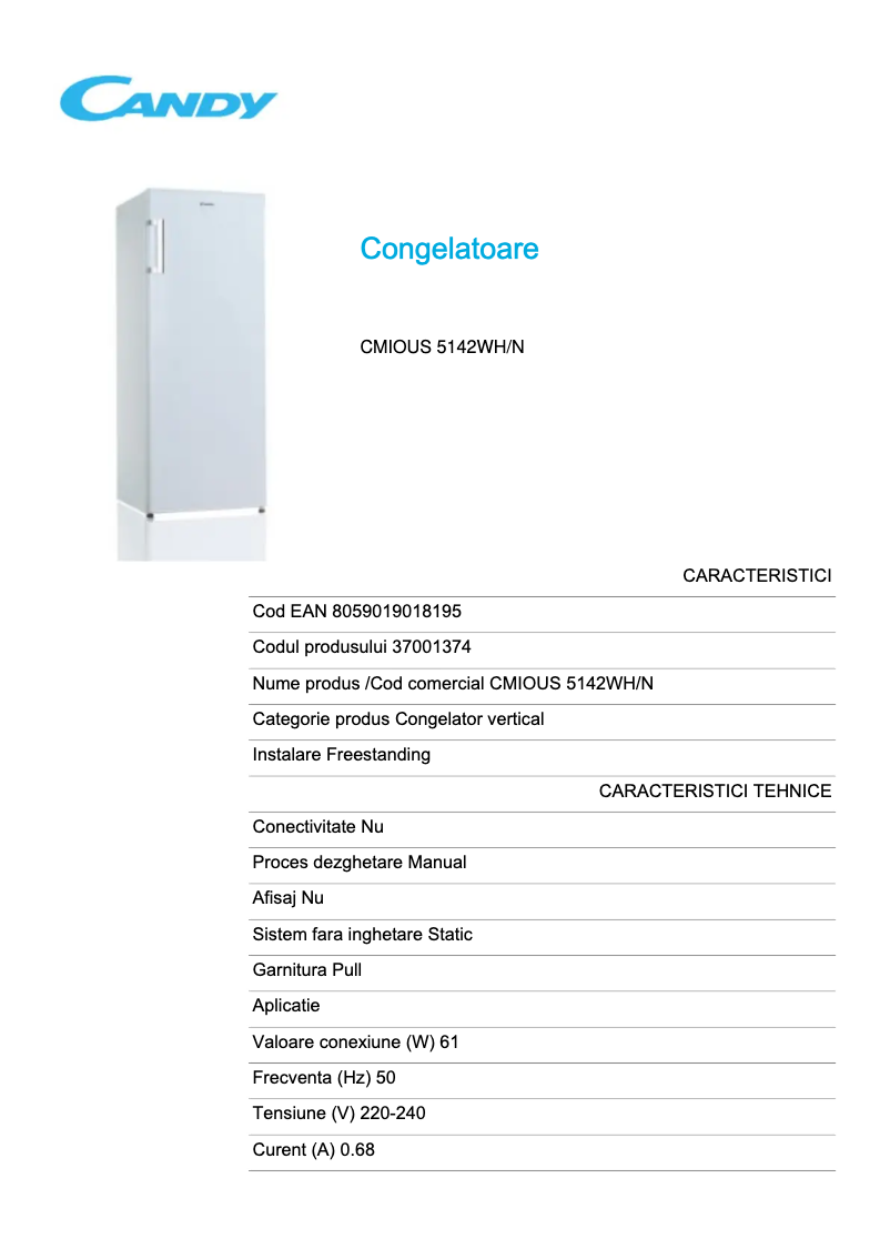Page 1 de la notice Fiche technique Candy CMIOUS 5142WH/N