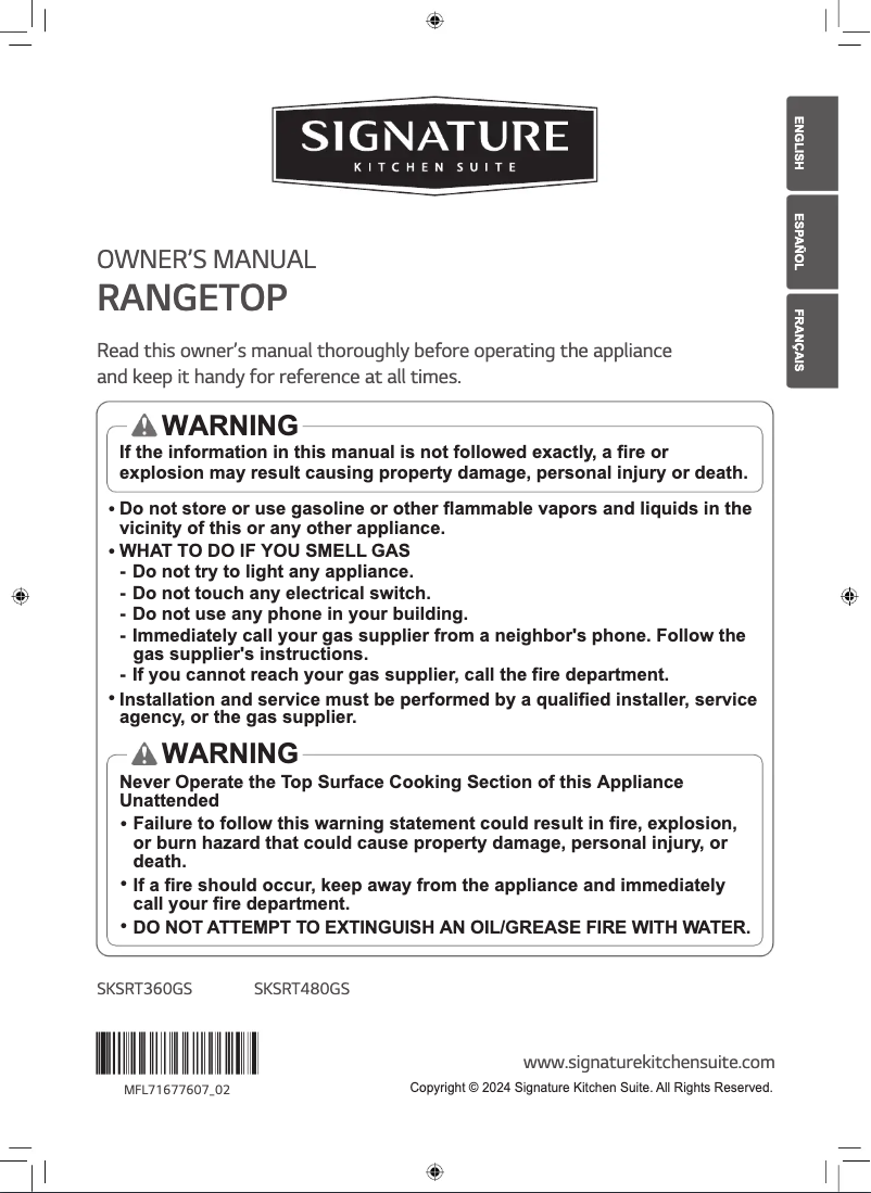 Page n°1 - Manuel utilisateur Signature SKSRT480GS