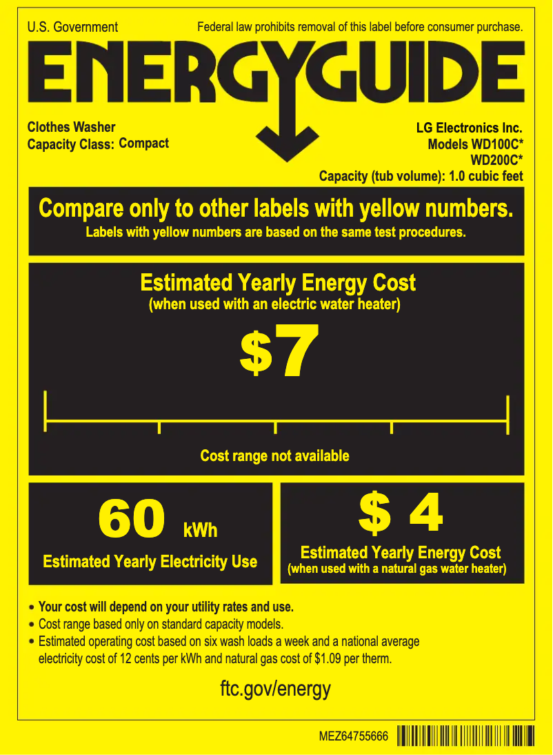 Page n°1 - Label énergétique LG WD100CV