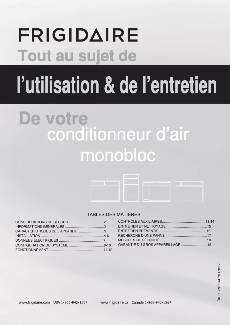 Page 1 de la notice Manuel utilisateur Frigidaire FFRP072HT3