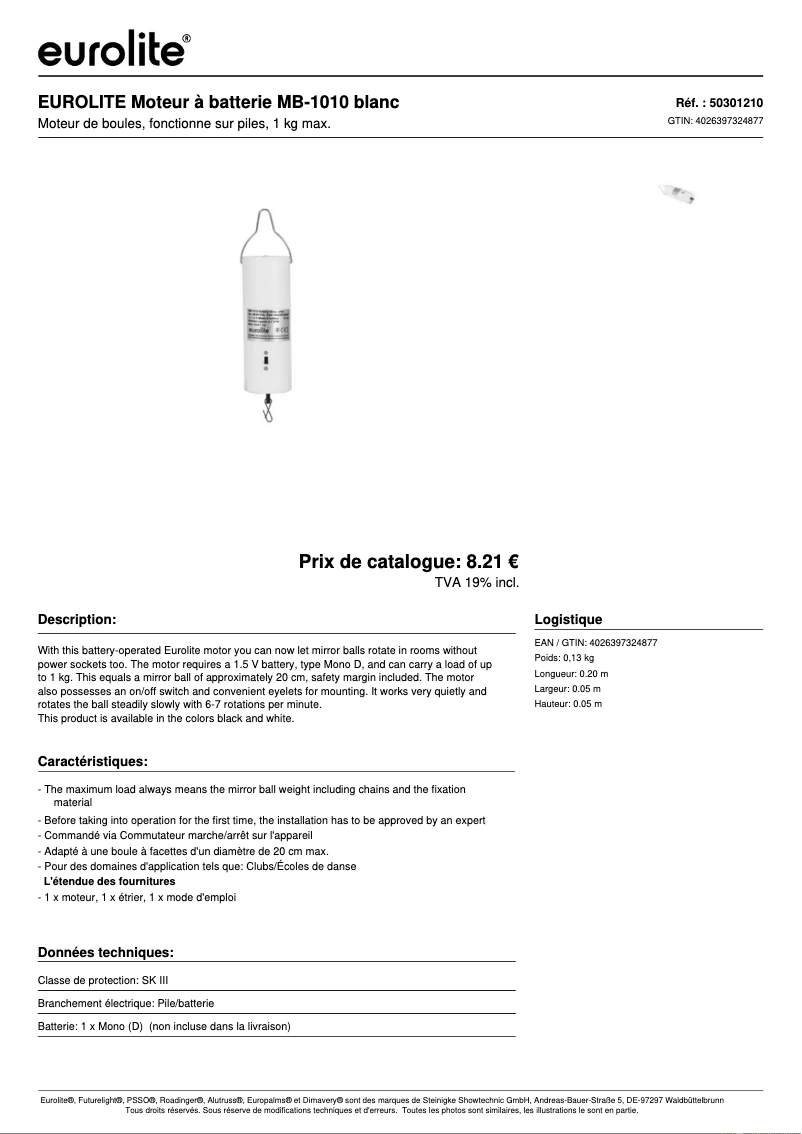 Page n°1 - Fiche technique Eurolite MB-1010