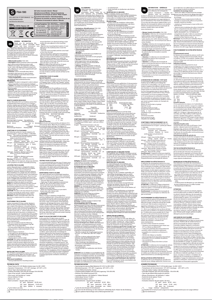 Page n°1 - Manuel utilisateur Smartwares FGA-1303