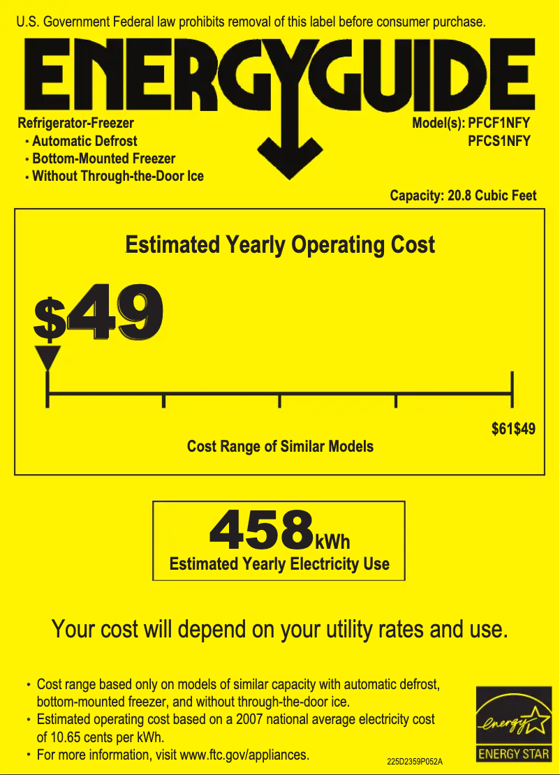 Page n°1 - Label énergétique GE Profile PFCS1NFYSS