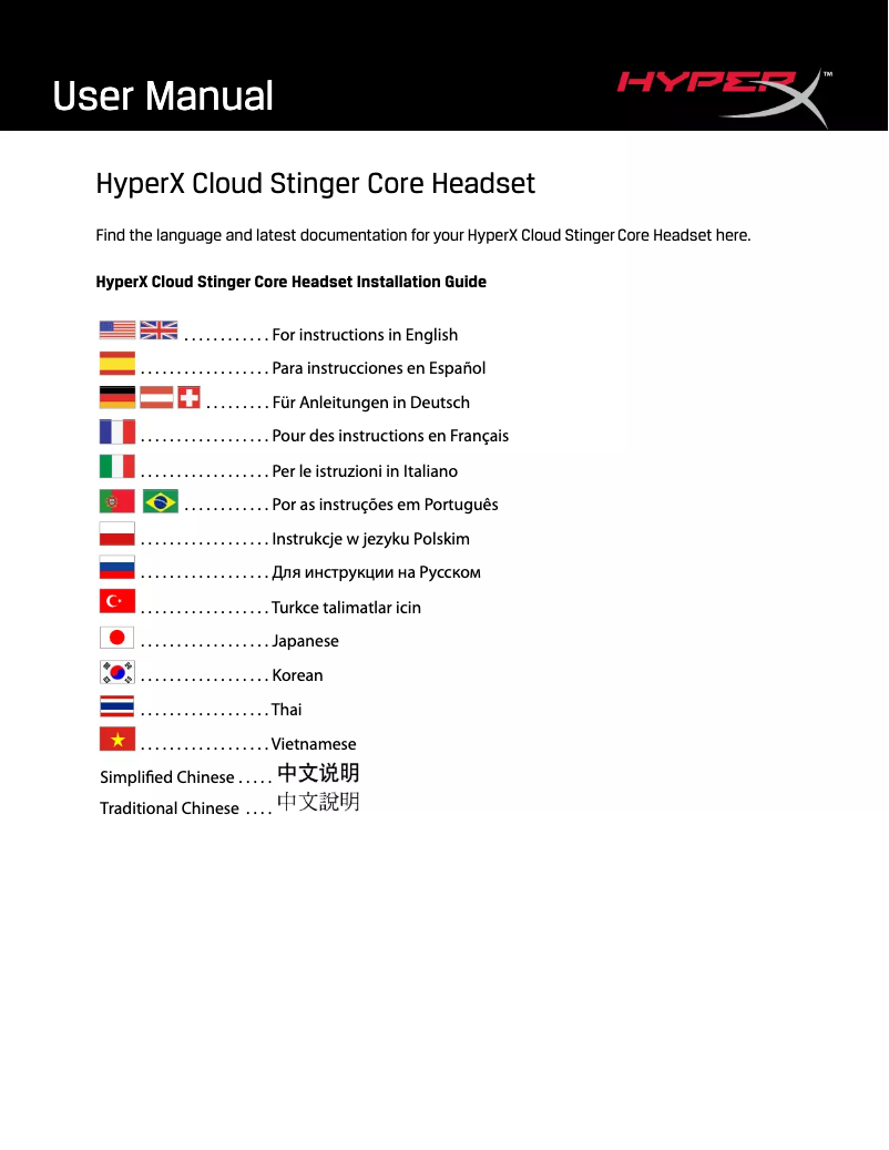 Page 1 de la notice Manuel utilisateur Kingston HyperX Cloud Stinger Core