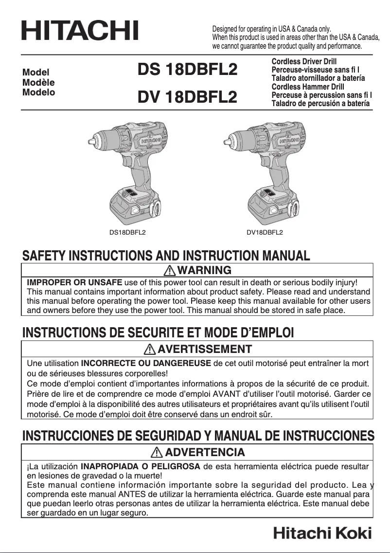 Page 1 de la notice Manuel utilisateur Metabo DV18DBFL2Q4