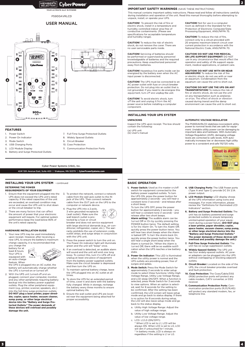 Page n°1 - Manuel utilisateur CyberPower PS900AVRLCD