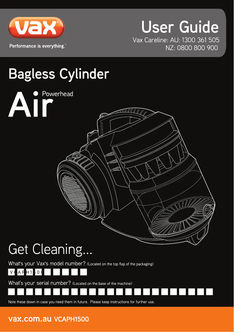 Page 1 de la notice Manuel utilisateur Vax Air Powerhead VCAPH1500