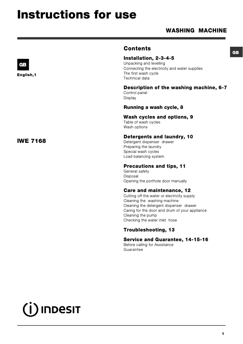 Image de la première page du manuel de l'appareil IWE 7168 B (UK)