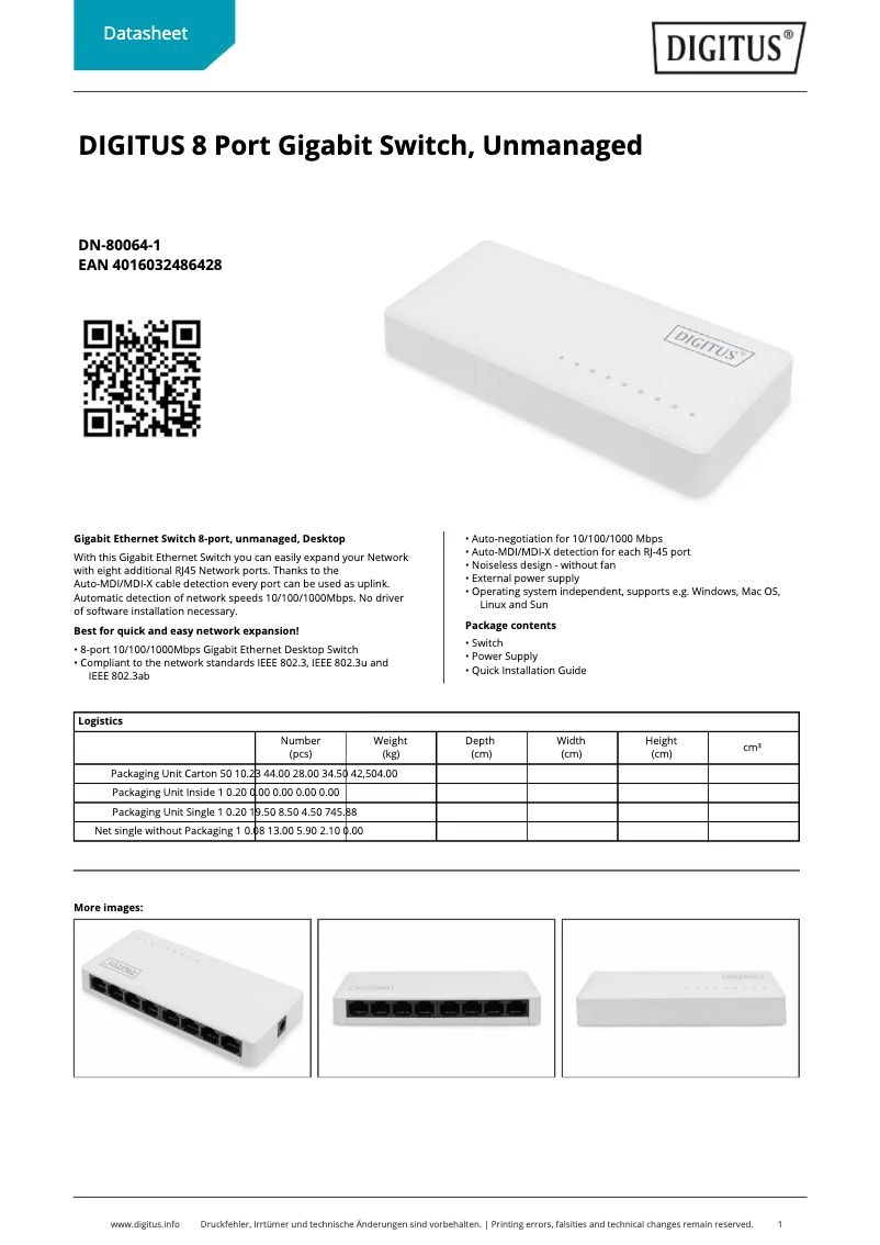 Page n°1 - Fiche technique Digitus DN-80064-1