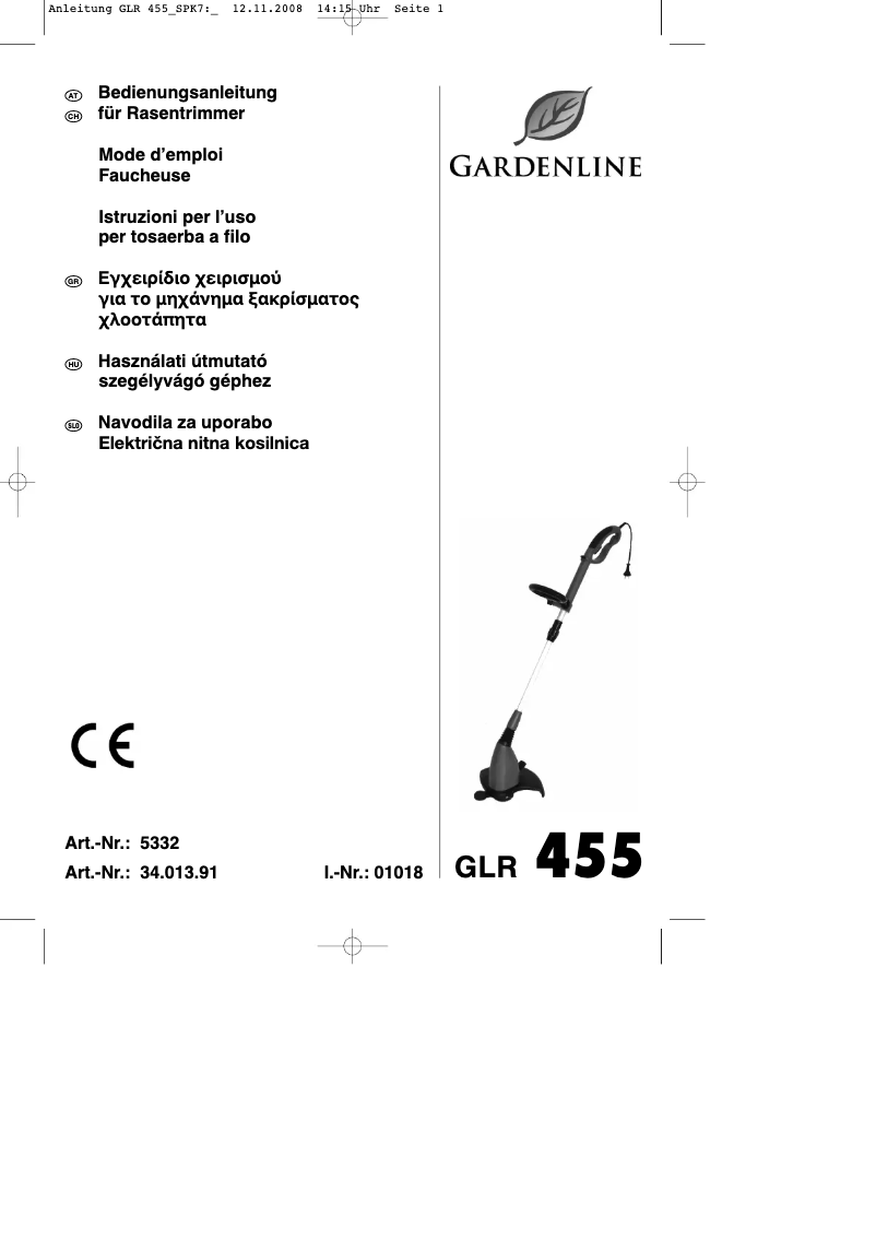 Page 1 de la notice Manuel utilisateur Gardenline GLR 455