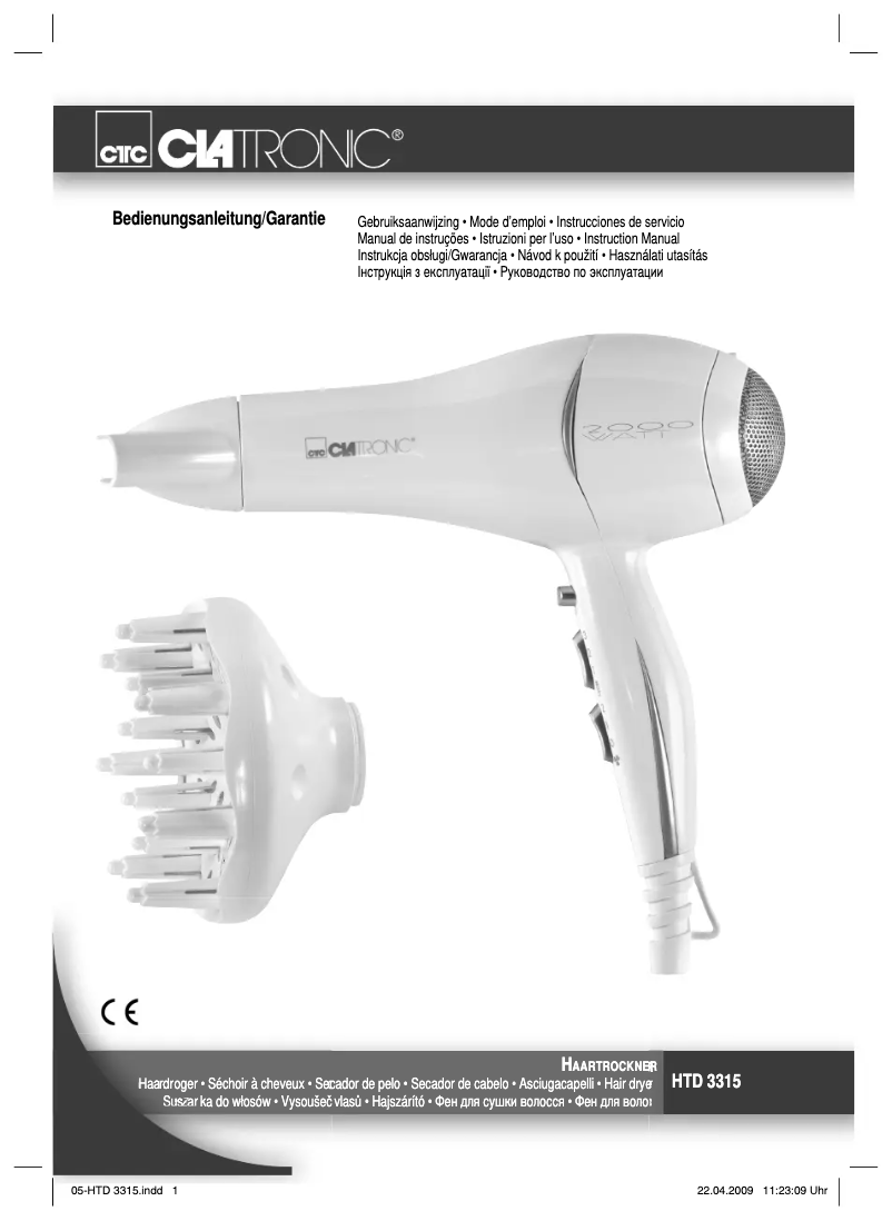 Page 1 de la notice Manuel utilisateur Clatronic HTD 3315