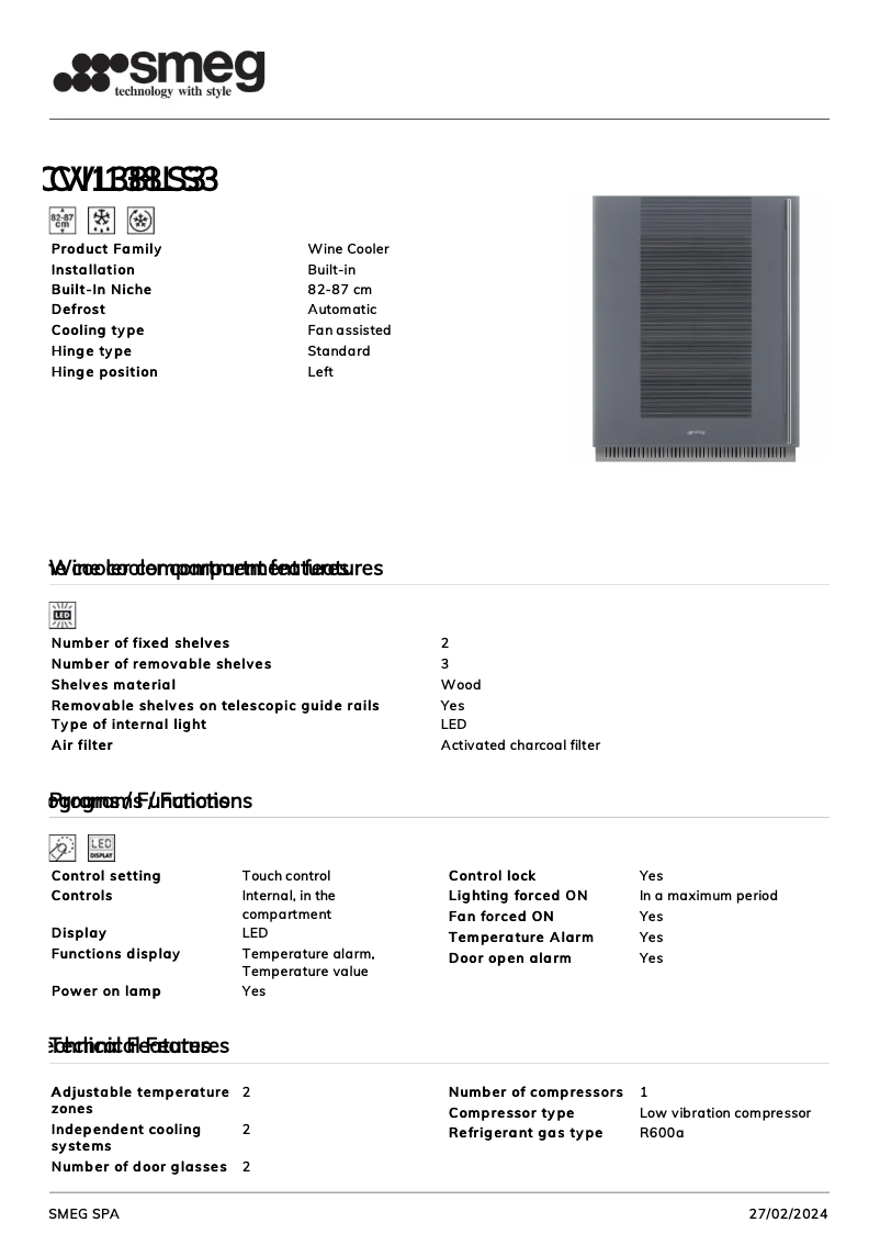 Page n°1 - Fiche technique Smeg CVI138LS3
