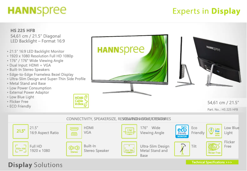 Page 1 de la notice Label énergétique Hannspree HS 225 HFB