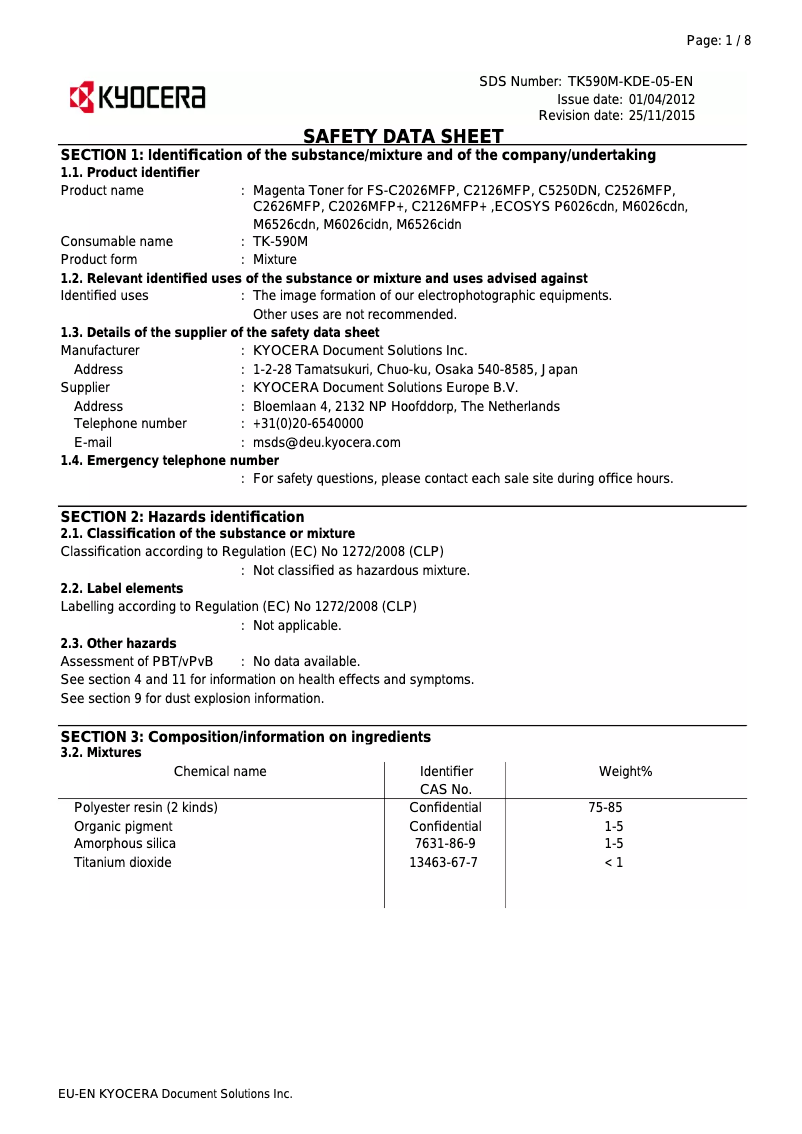 Page 1 de la notice Instructions de sécurité Kyocera FS-C2026MFP