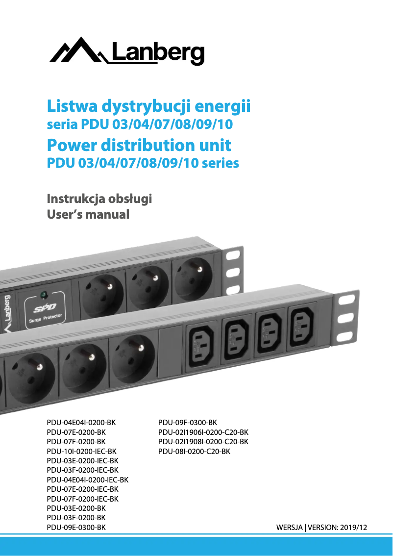 Image de la première page du manuel de l'appareil PDU-02I1908I-0200-C20-BK