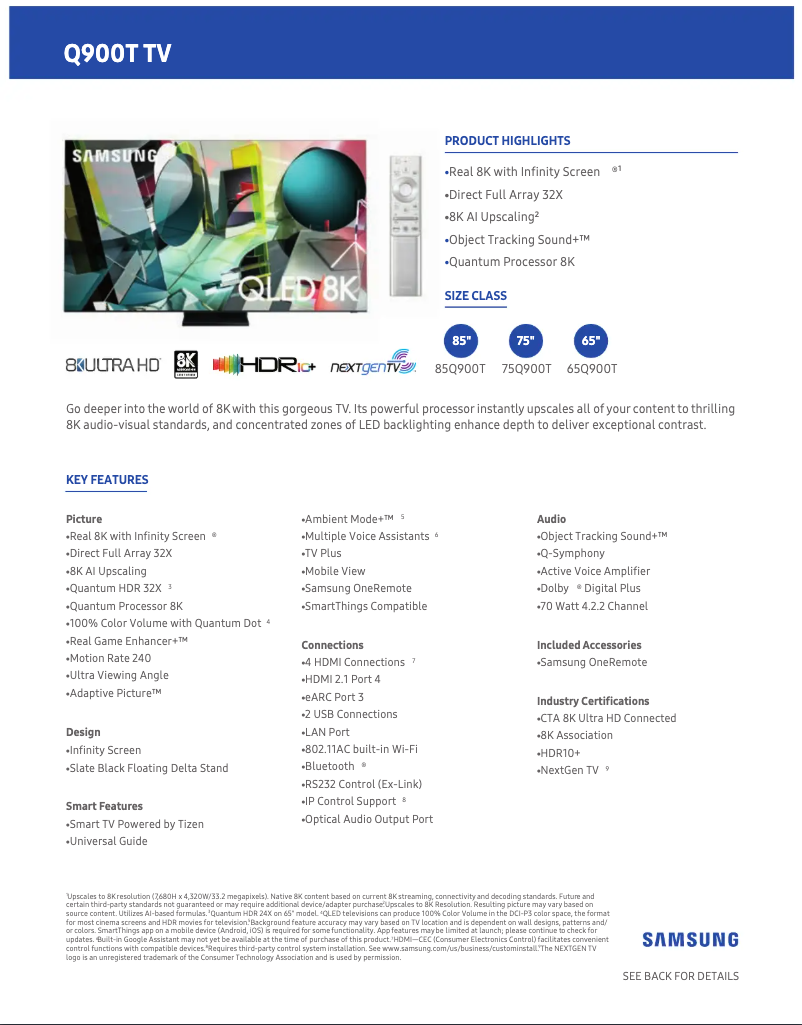 Page n°1 - Fiche technique Samsung QN65Q900TSFXZA