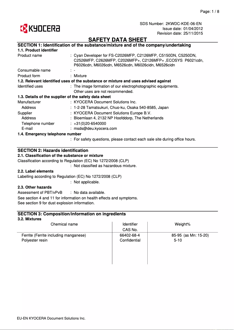 Page 1 de la notice Instructions de sécurité Kyocera Ecosys M6026cdn