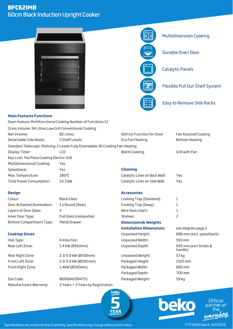 Page 1 de la notice Fiche technique Beko BFC62IMB