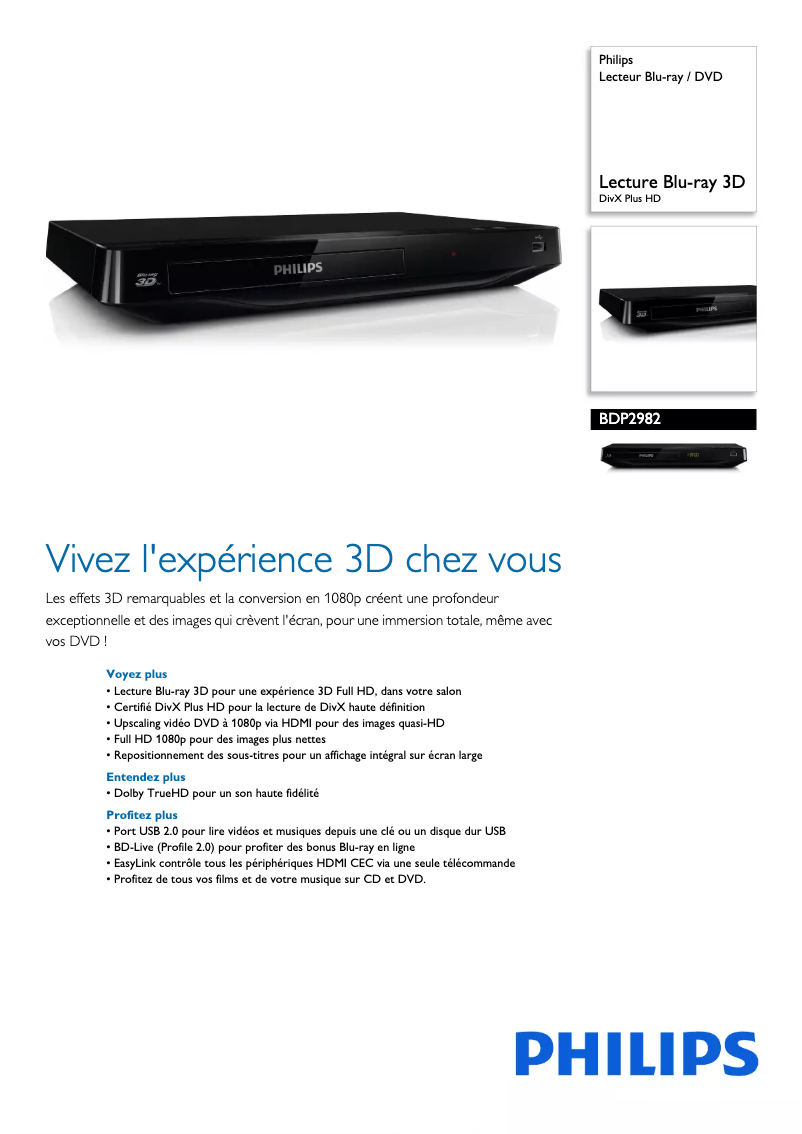 Page n°1 - Fiche technique Philips BDP2982