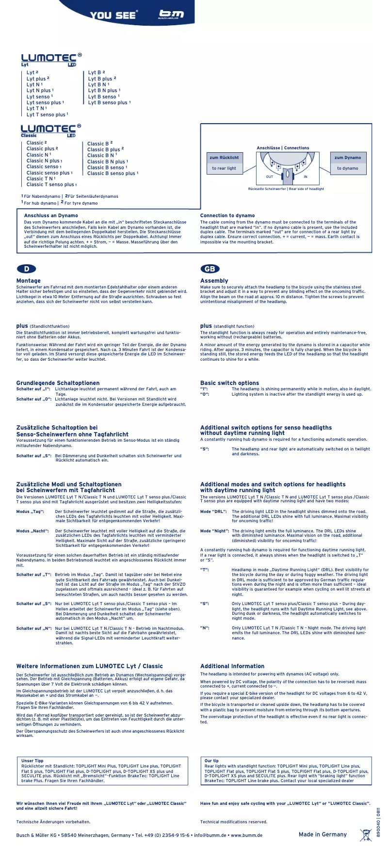 Page 1 de la notice Manuel utilisateur Busch + Müller Lumotec Classic