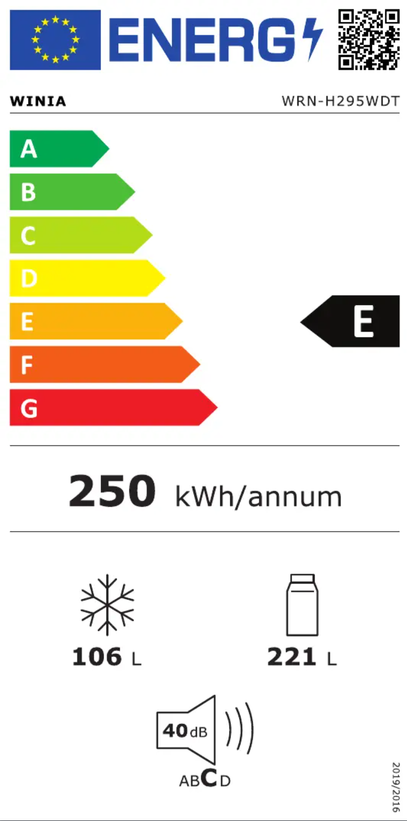 Page n°1 - Label énergétique Winia WRN-H295W