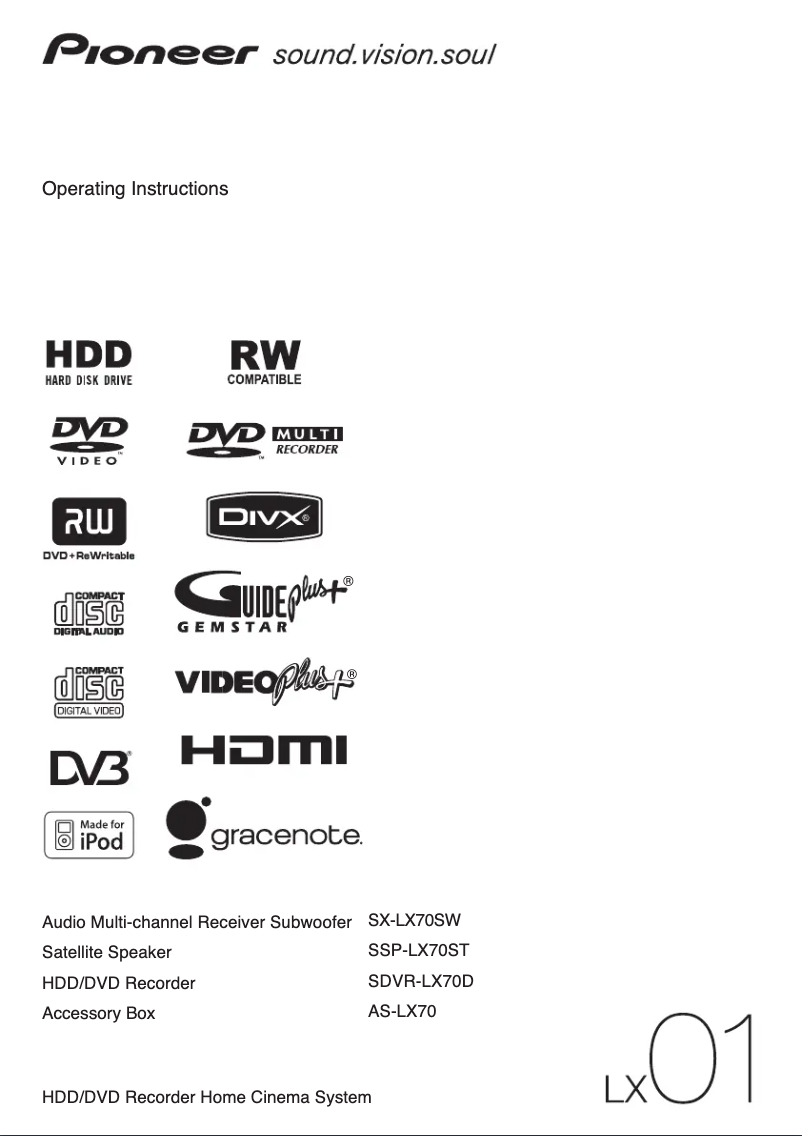 Page 1 de la notice Manuel utilisateur Pioneer S-LX70C