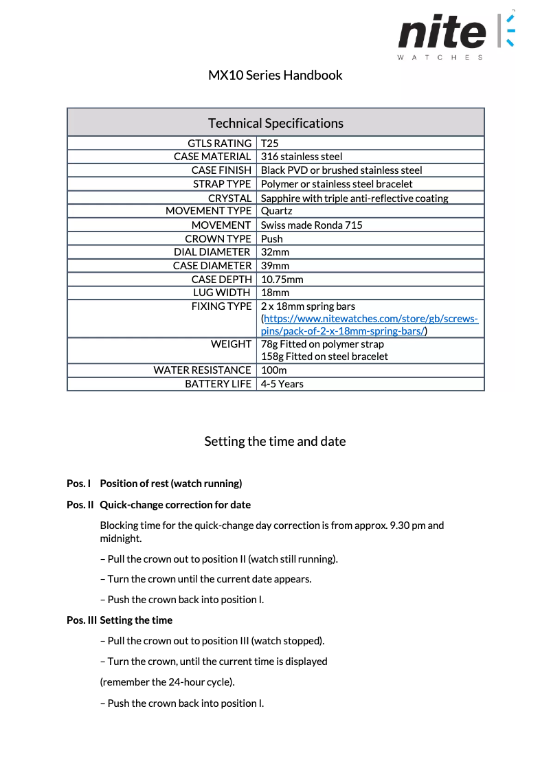 Page n°1 - Manuel utilisateur Nite MX10-217