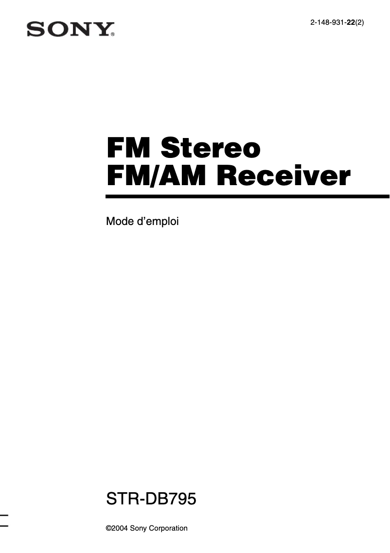 Page 1 de la notice Manuel utilisateur Sony STR-DB795