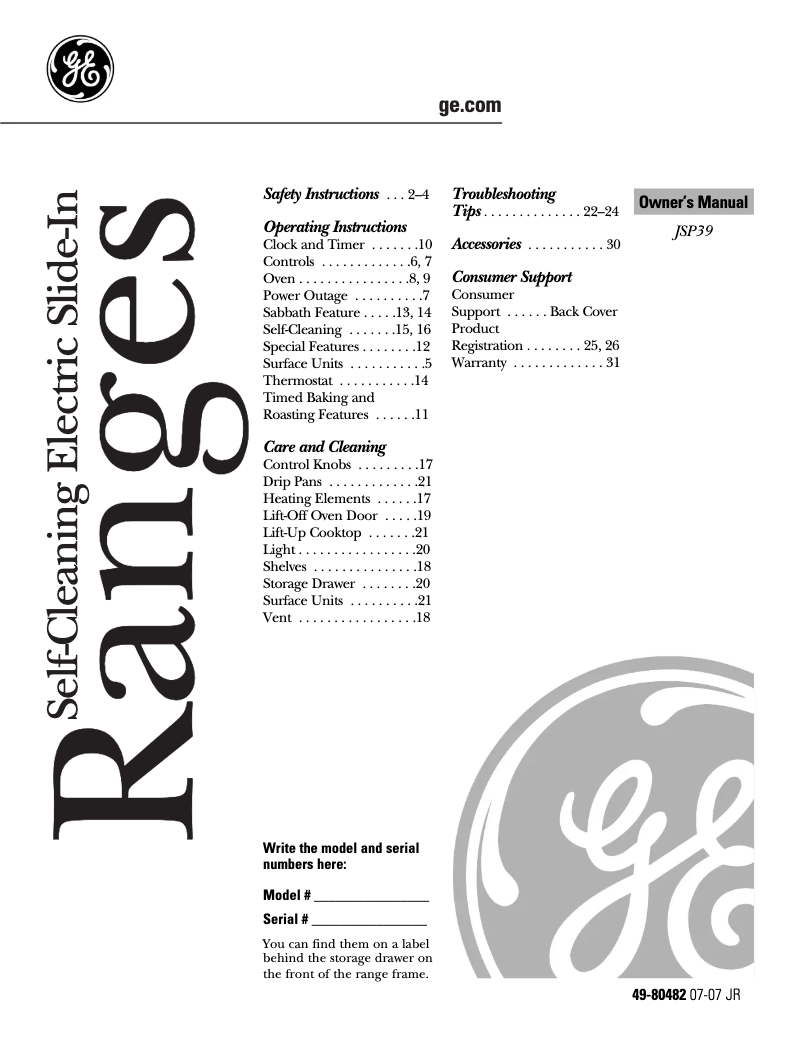 Page n°1 - Manuel d'utilisation et d'entretien GE JSP39WKWW