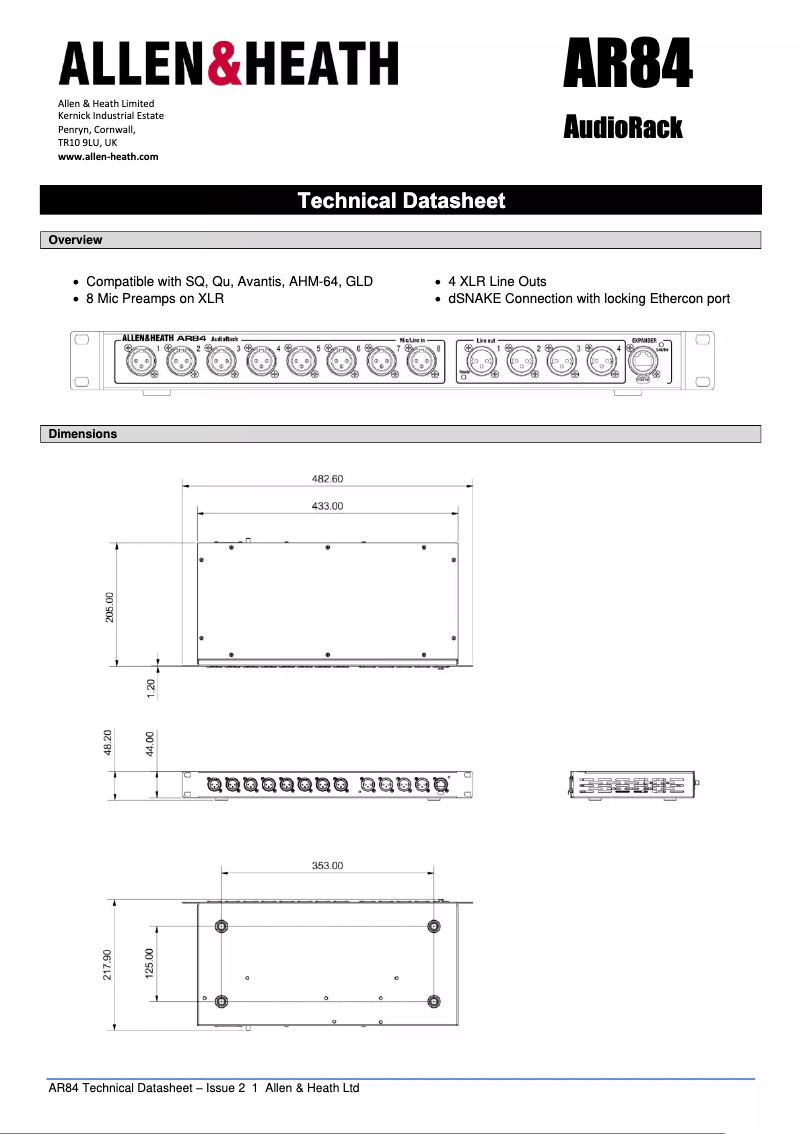 Página 1 del manual Ficha técnica Allen & Heath AR84