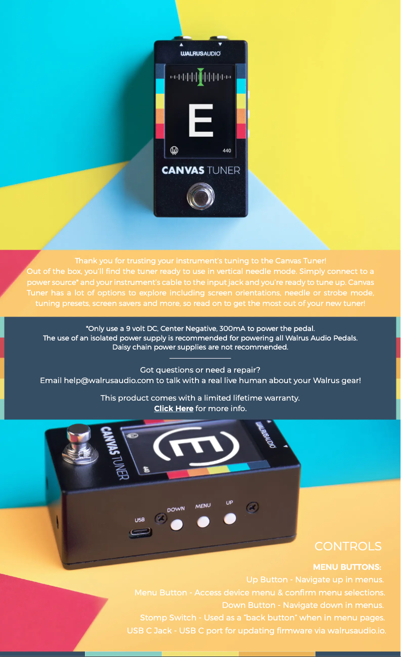 Imagen de la primera página del manual del dispositivo Canvas Tuner