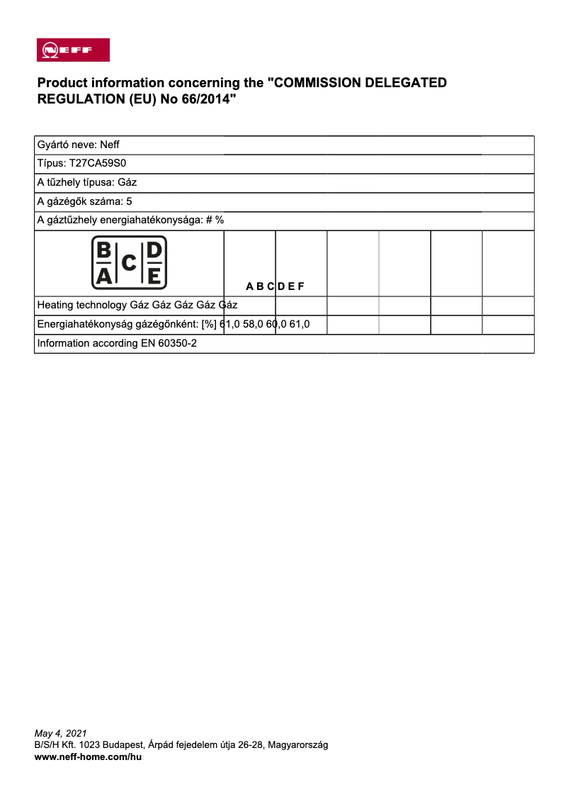 Page n°1 - Label énergétique Neff T27CA59S0