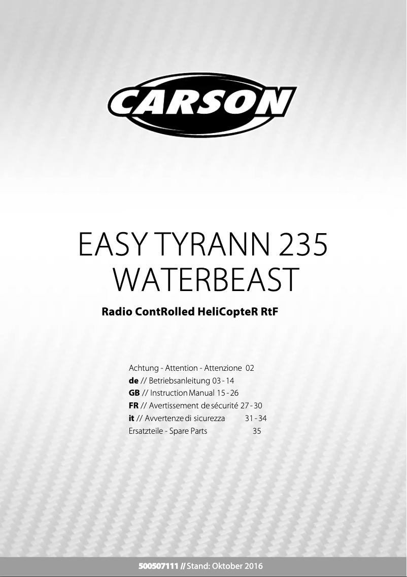 Page 1 de la notice Manuel utilisateur Carson Easy Tyrann 235