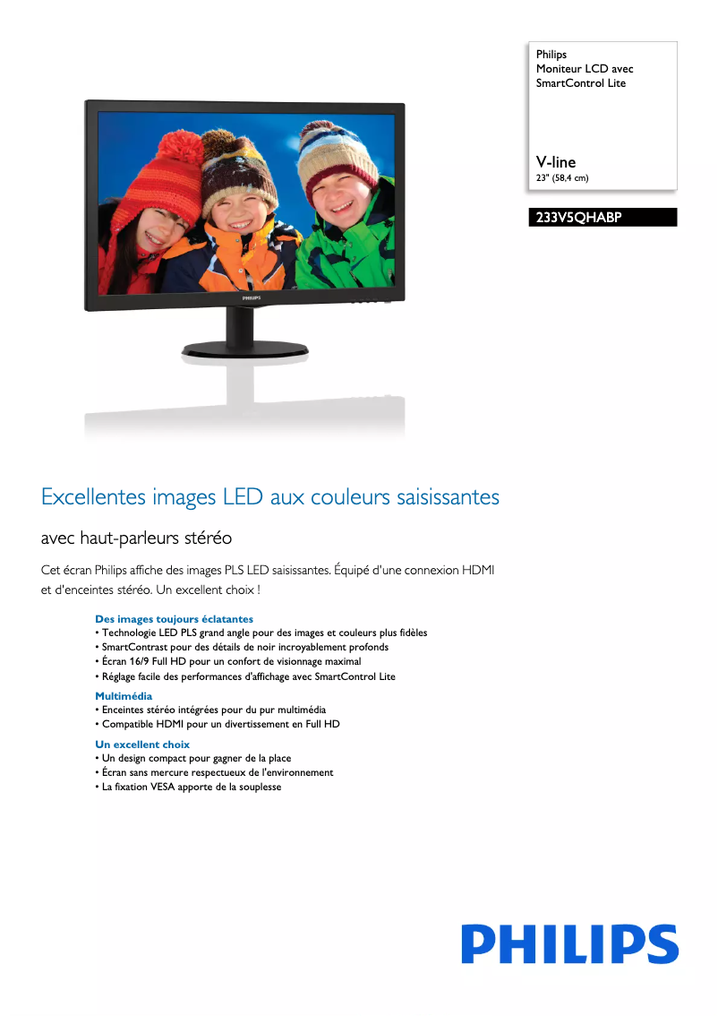 Page n°1 - Fiche technique Philips 233V5QHABP