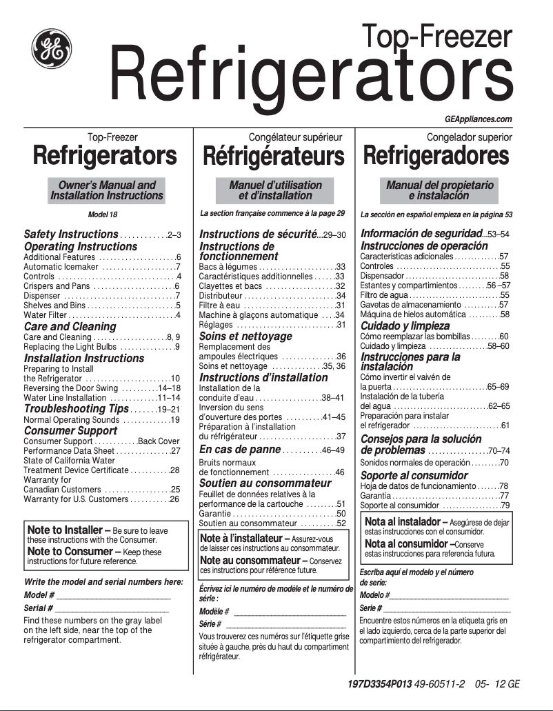 Page 1 de la notice Guide d'installation GE GTZ18ICESS
