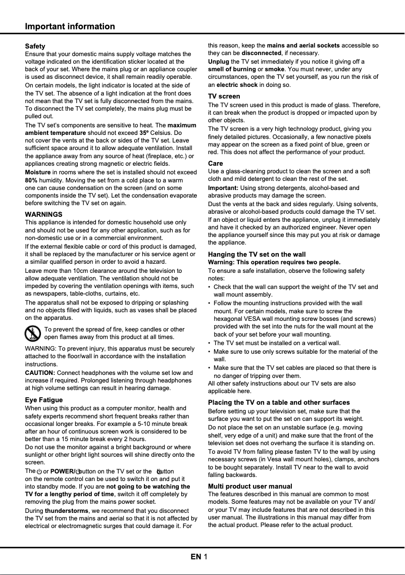 Page 1 de la notice Manuel utilisateur TCL H24E4415