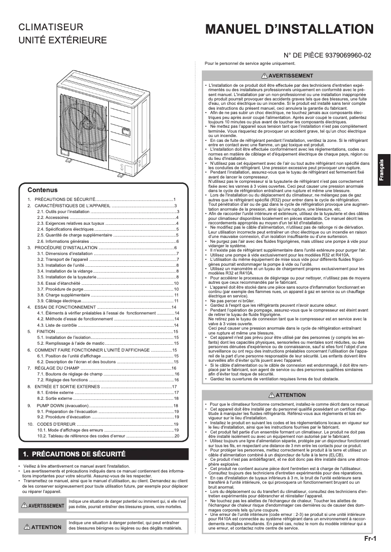 Page 1 de la notice Manuel utilisateur Fujitsu AOYG36KRTA