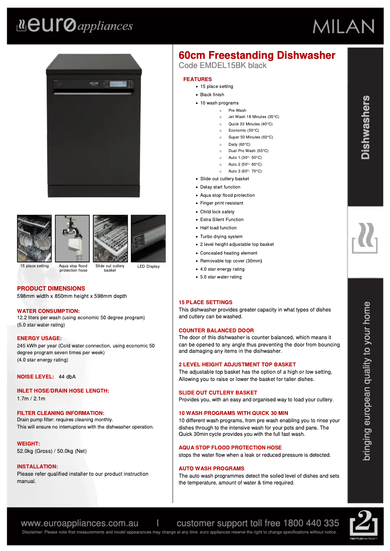 Page n°1 - Fiche technique Euro Appliances EMDEL15BK