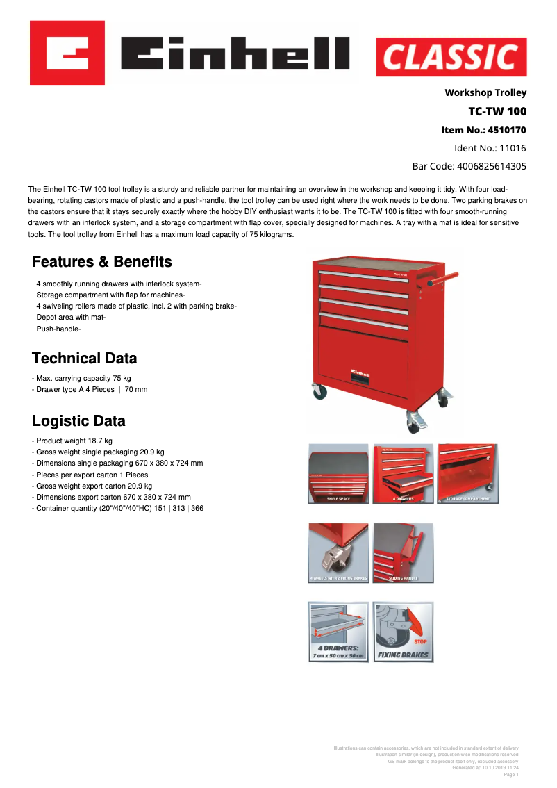 Página 1 del manual Ficha técnica Einhell TC-TW 100