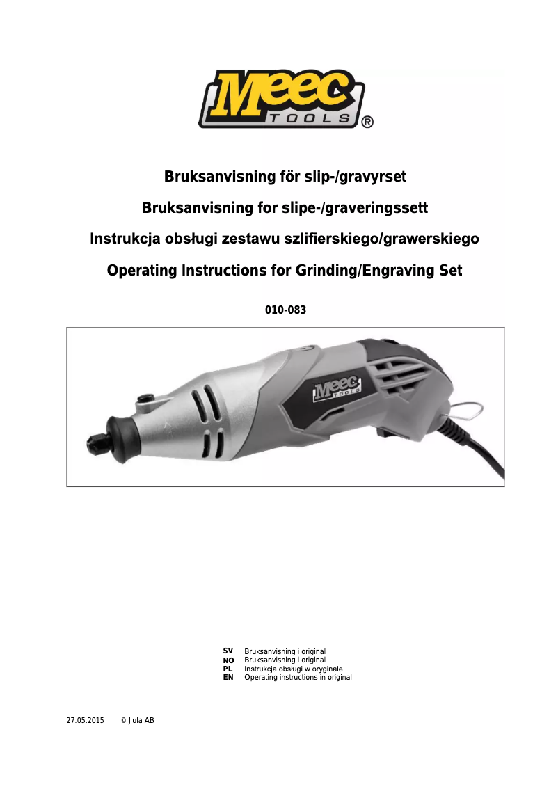 Page 1 de la notice Manuel utilisateur Meec Tools 010-083