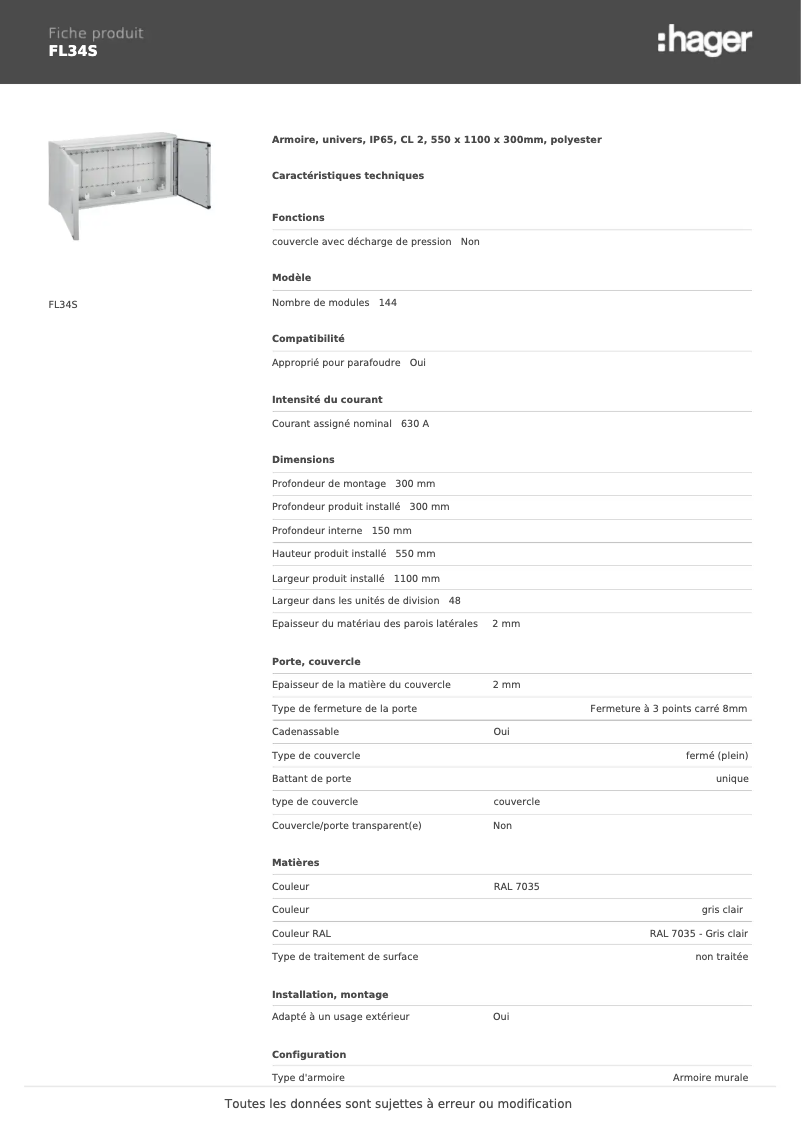 Page 1 de la notice Manuel utilisateur Hager FL34S