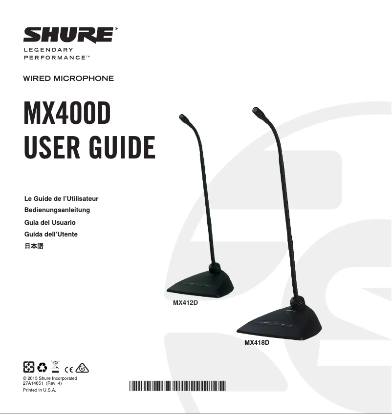 Page 1 de la notice Manuel utilisateur Shure MX418D/C