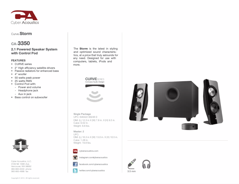 Page 1 de la notice Manuel utilisateur Cyber Acoustics CA-3090