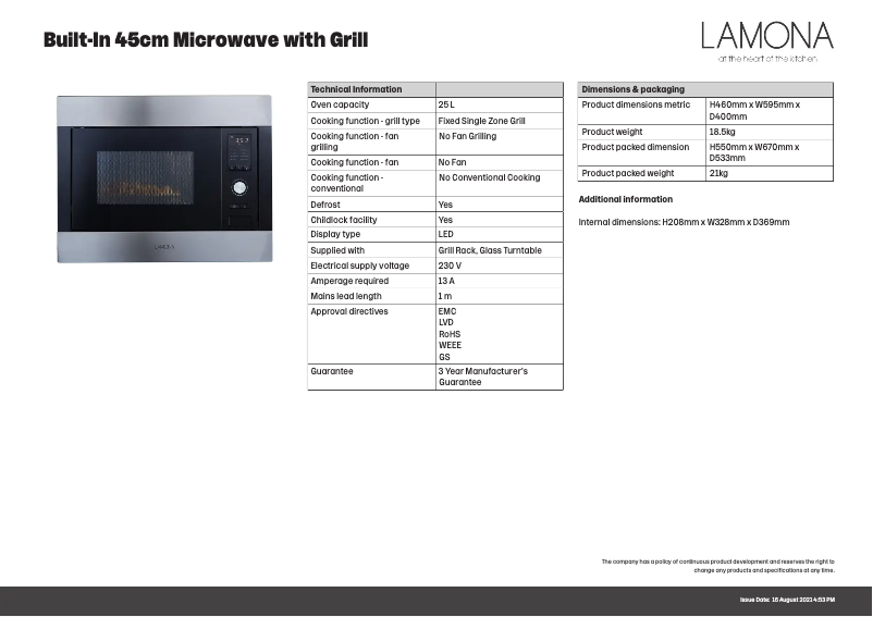Page n°1 - Fiche technique Lamona LAM7151