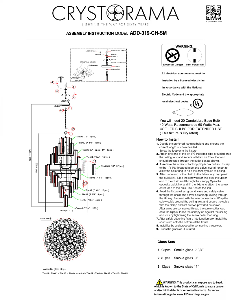Page 1 de la notice Manuel utilisateur Crystorama Addis ADD-319-CH-SM