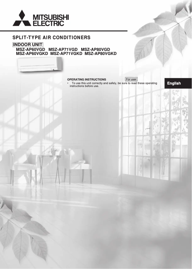 Page 1 de la notice Manuel utilisateur Mitsubishi MSZ-AP80VGD