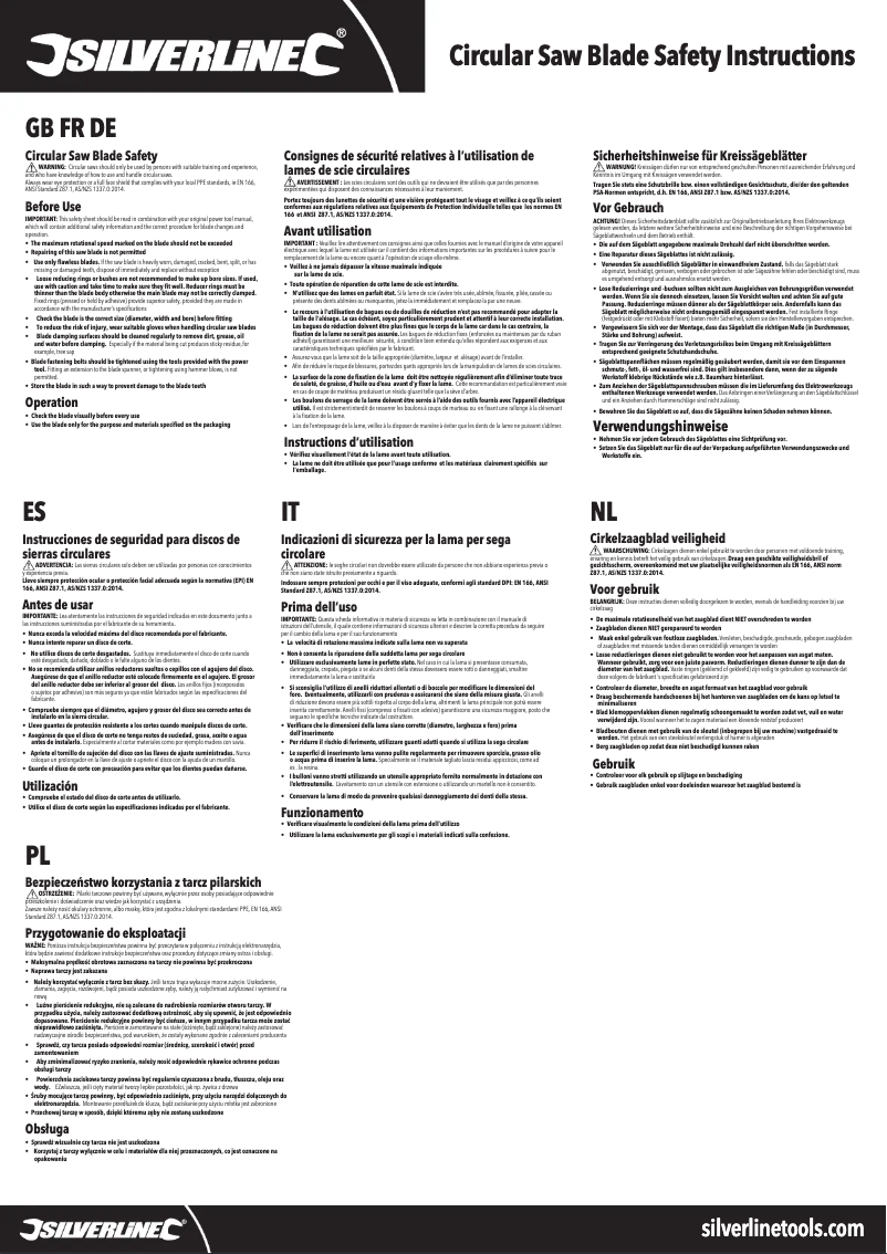 Page 1 de la notice Manuel utilisateur Silverline 604320