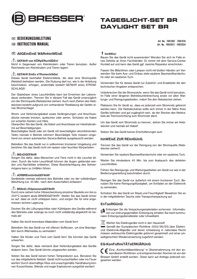 Page 1 de la notice Manuel utilisateur Bresser BR-225B